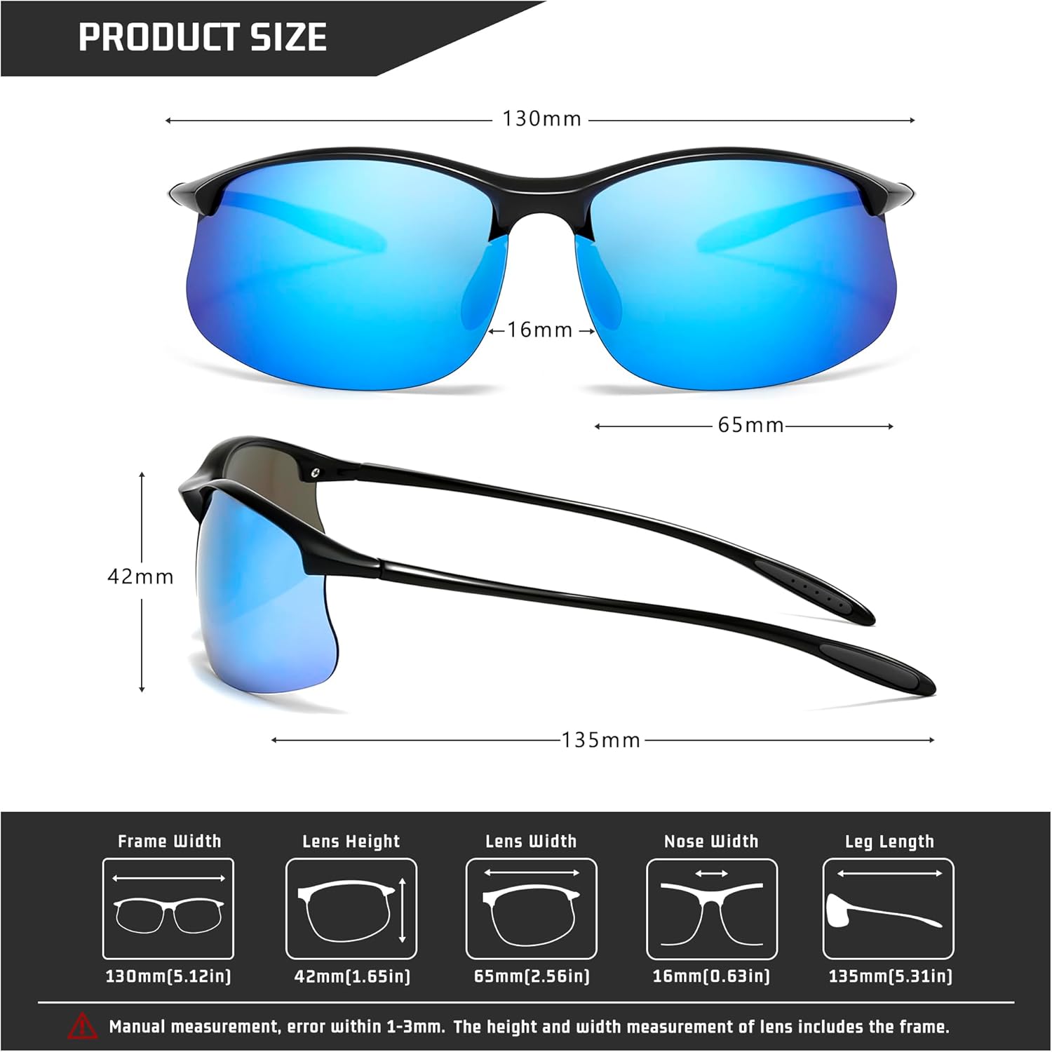 SUNGAIT Ultra-light Sports Sunglasses for Men Semi-Rimless Polarized Fishing Running Cycling Driving UV400 Protection TR90 - Image 7