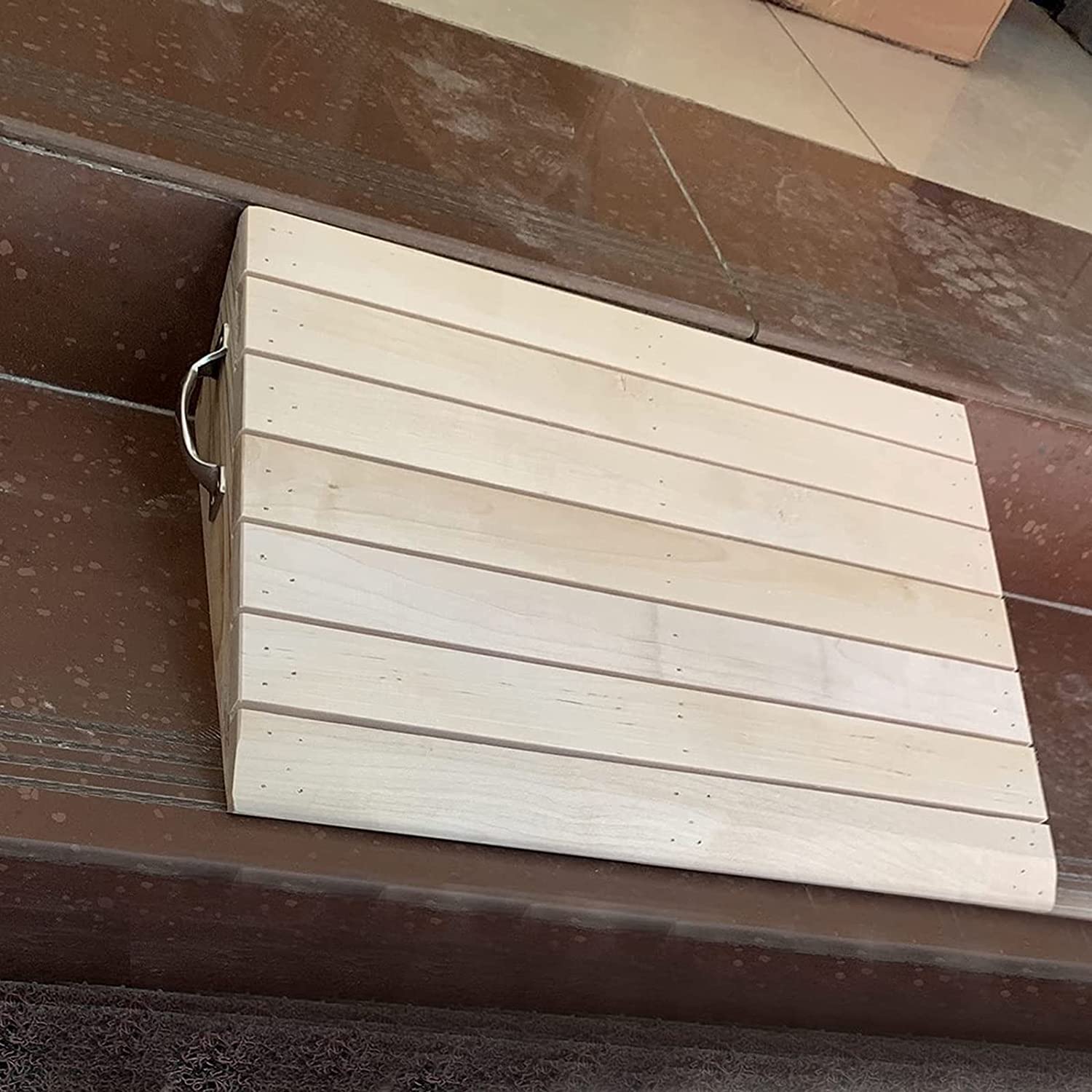Umbral de Puerta de rampas de Madera con manija, escalón de Puerta de acera pequeño portátil para Mover Silla de Ruedas/Bicicleta/Scooter (Talla : 25.8x30x7cm)
