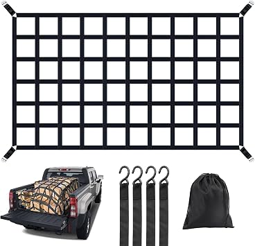 Cargo Net for Pickup Truck Bed, 82" x 50" Heavy Duty 1100LBS Capacity, Adjustable Cam Buckles & S-Hooks, Thick Herringbone Nylon Mesh with Drawstring Storage Bag for Trailers and Trucks