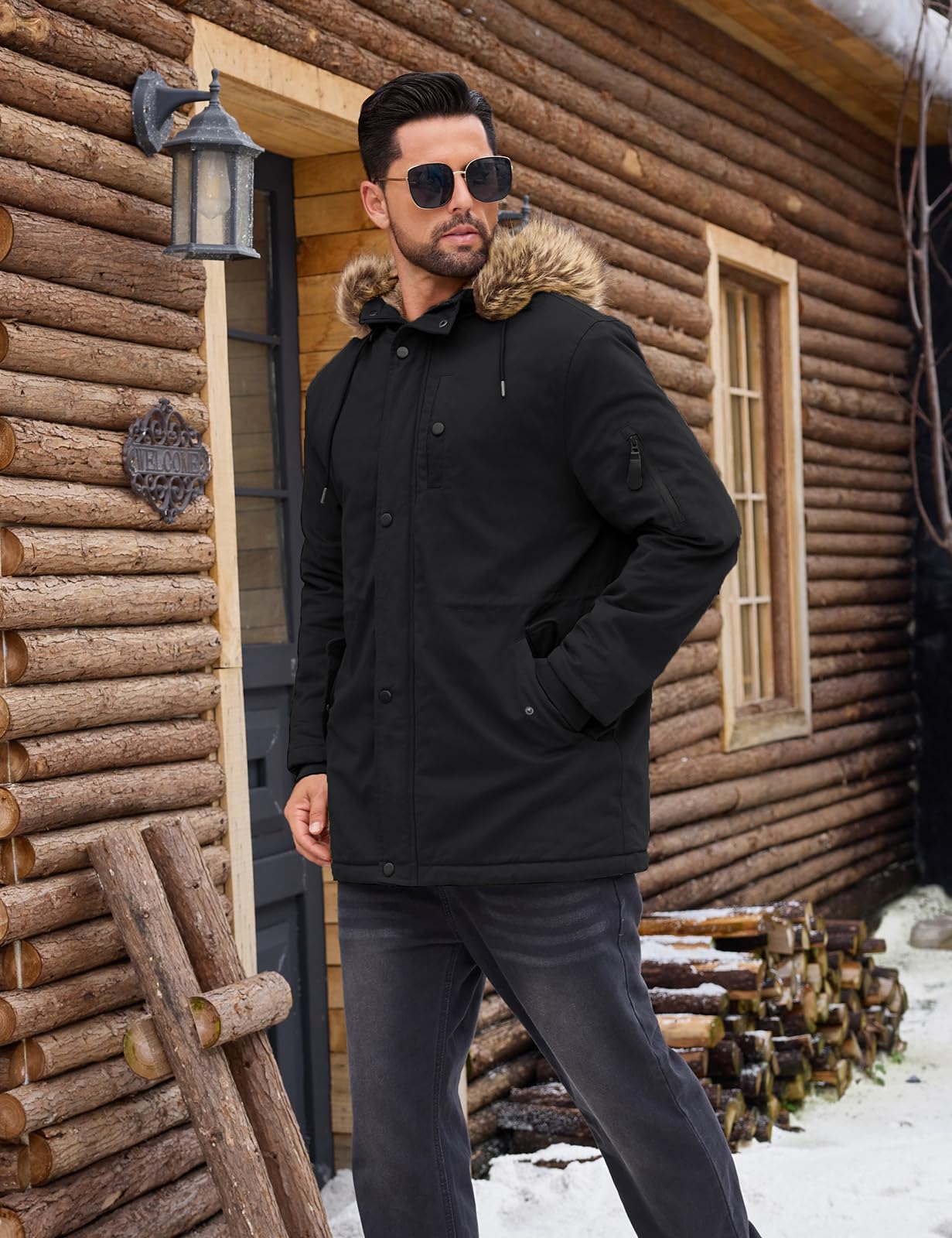 Xnova Abrigo Largo Hombre Invierno Chaqueta Parka con Forro Polar Cálido Cazadora de Algodón con Capucha y Cremallera Chaquetones Termicas con Cuello de Piel Desmontable