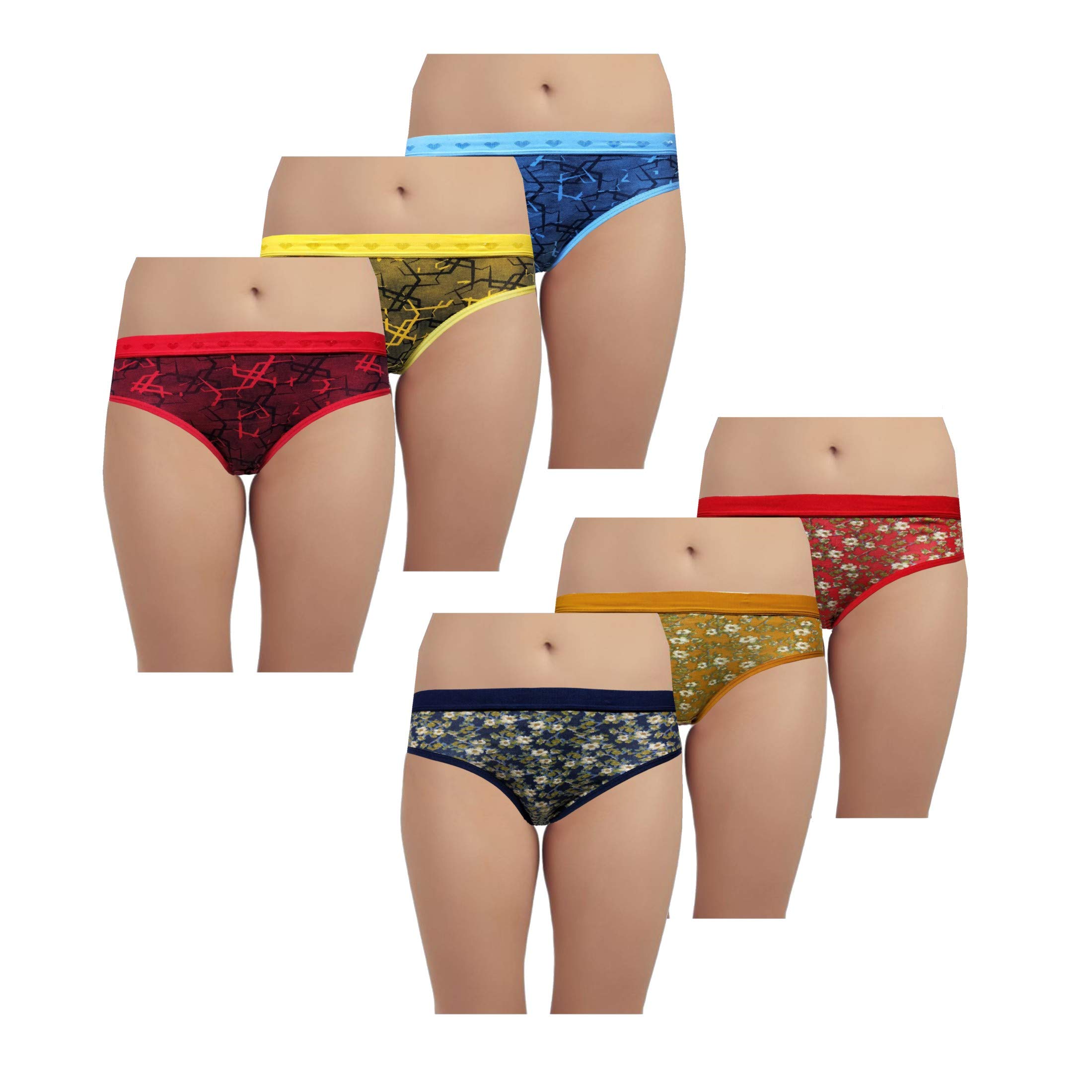 Pihu Women's Panty/Hipster/Briefs Printed Multicolour Pack of 6 (Anuska_Manvin, Medium)