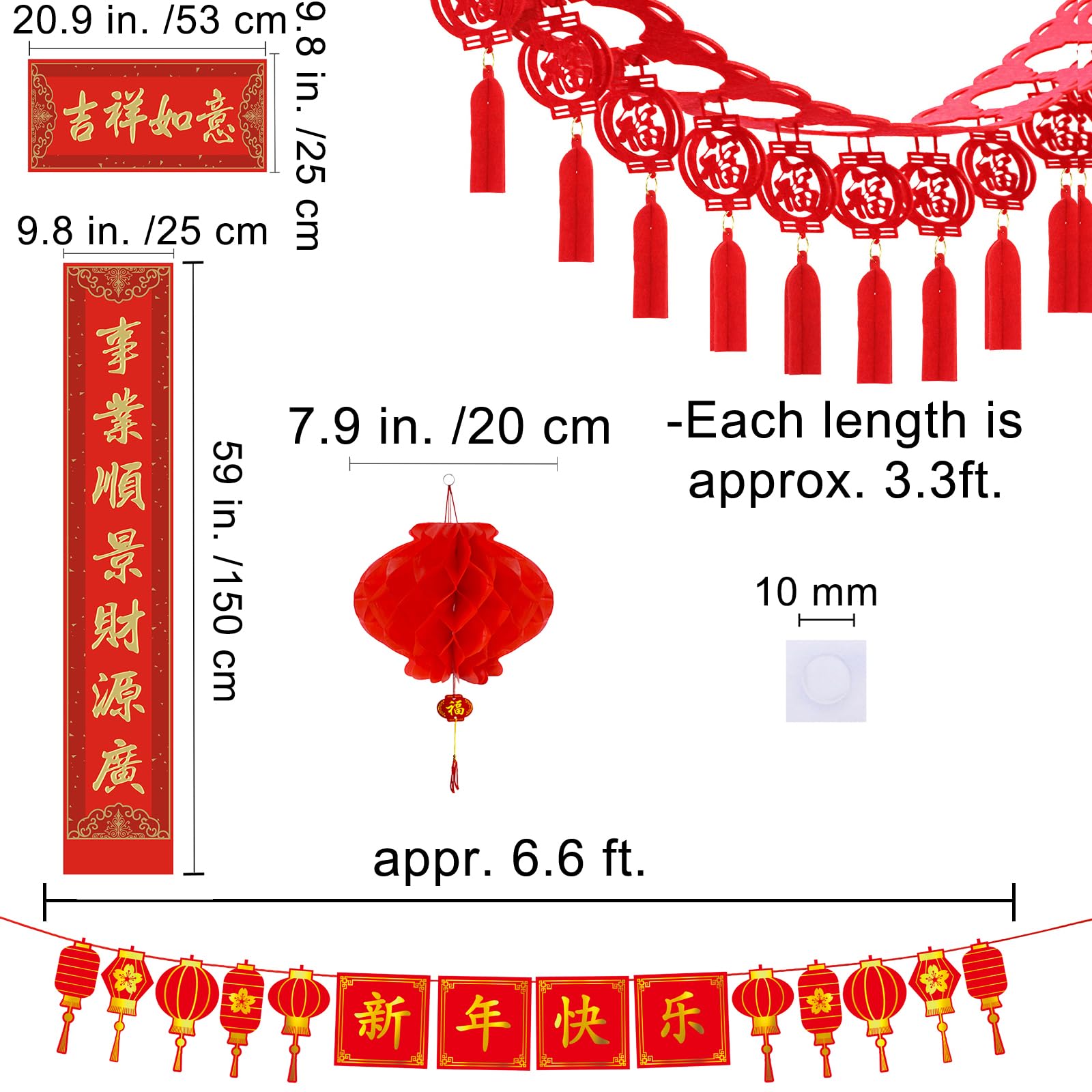 Winlyn Bulk Capodanno cinese Decorazioni per feste orientali da appendere lanterne rosse ghirlanda fortunata festa turbinii Capodanno Banner a nido d'ape palle per Capodanno lunare asiatico Capodanno