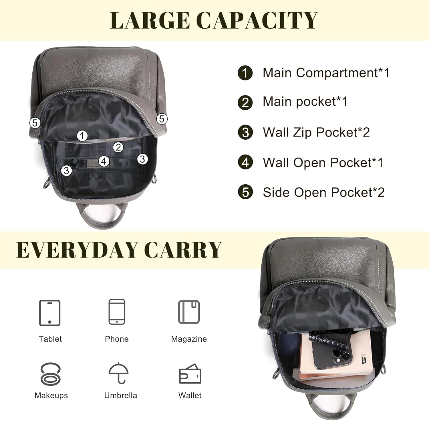 BOYATU Genuine Leather Backpack Purse for Women: Anti Theft Convertible Soft Backpacks - Elegant Womens Travel Backpack (04 Medium-Noble Grey) - Image 4