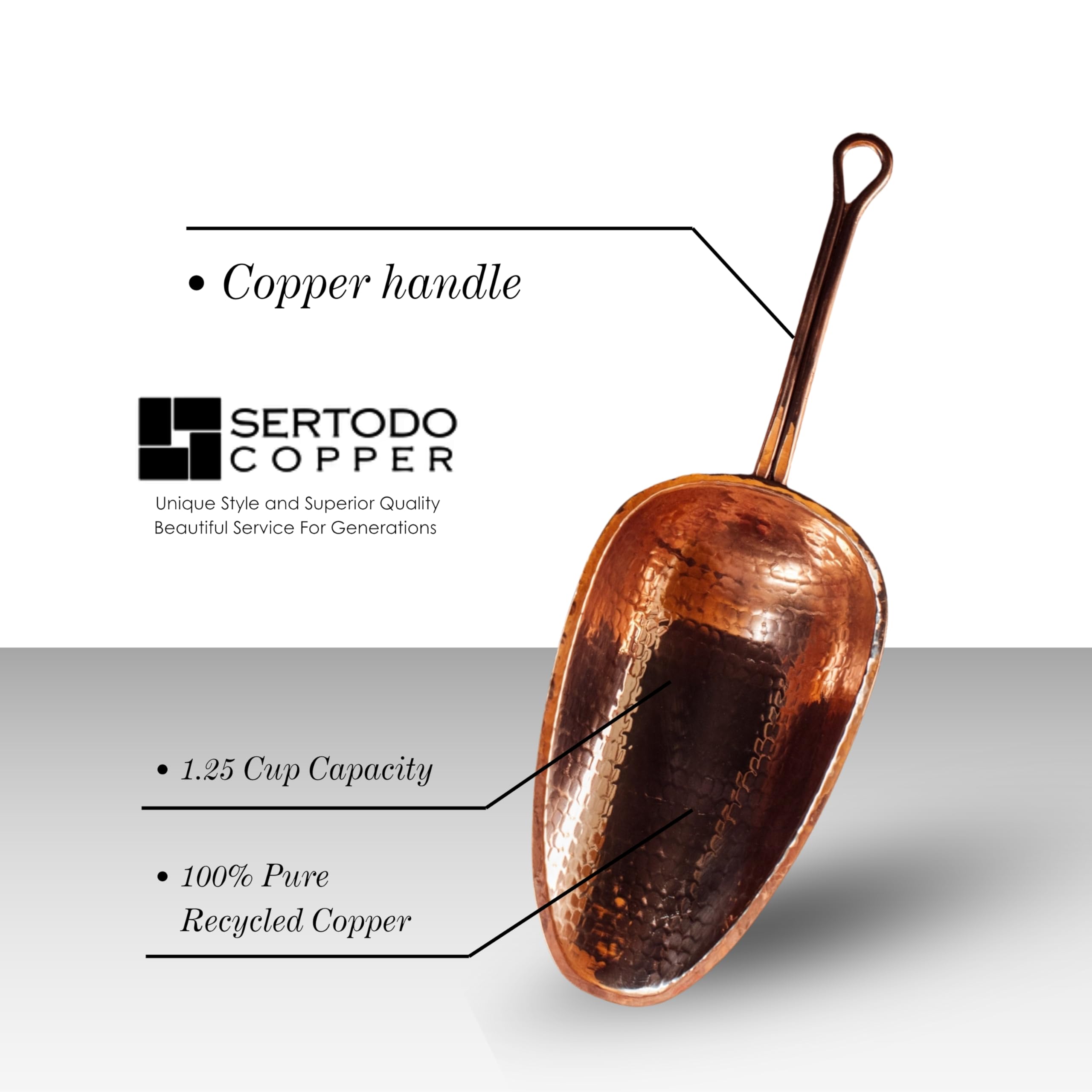 Sertodo Copper Cuchara de hielo | Herramienta de barra de calibre pesado martillada a mano | 10 onzas