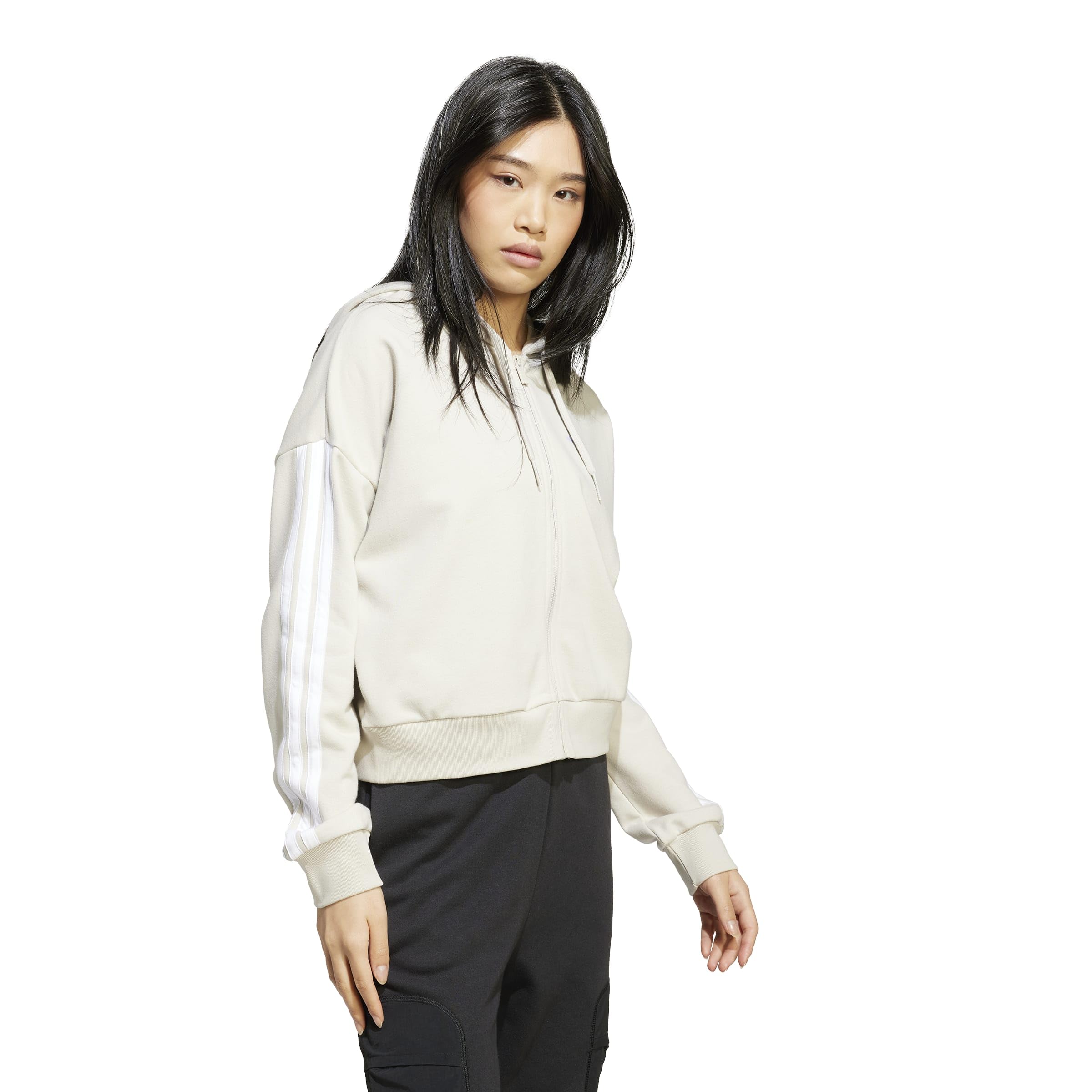 adidas Kobiety Essentials 3-Stripes French Terry Full Zip Hoodie Sweatshirt, wonder alumina/white, XXL