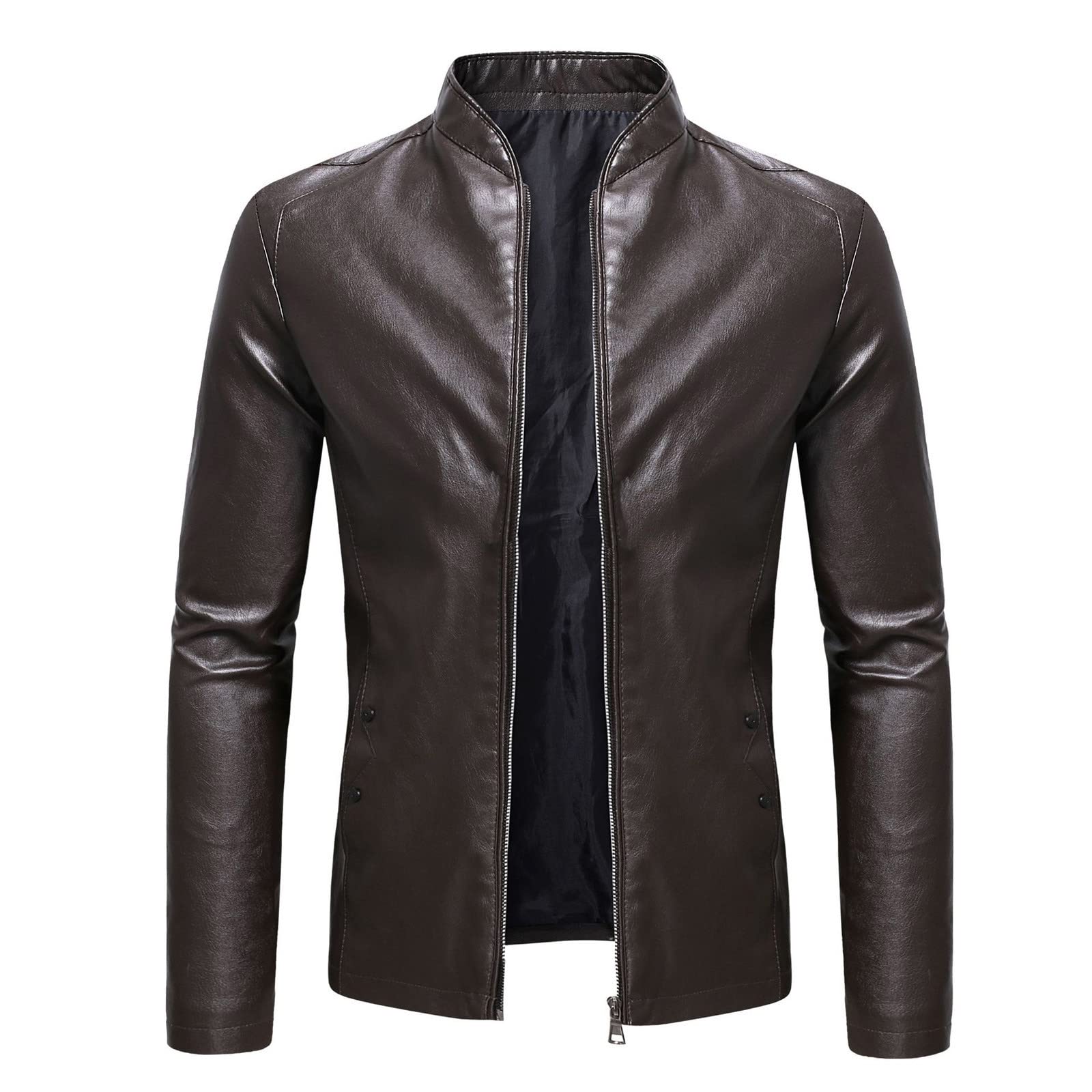 Blazer Giacca da uomo con colletto alto e maniche lunghe monopetto tuta autunno inverno abito da lavoro formale vita ritirata tunica camicetta per uomo M 5XL, Caffè in pelle, M