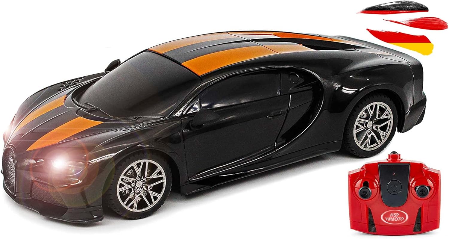 Himoto HSP Coche teledirigido compatible con Bugatti Chiron Supersport Edition, escala 1:24, faro de coche deportivo de xenón, con mando a distancia de 2,4 GHz