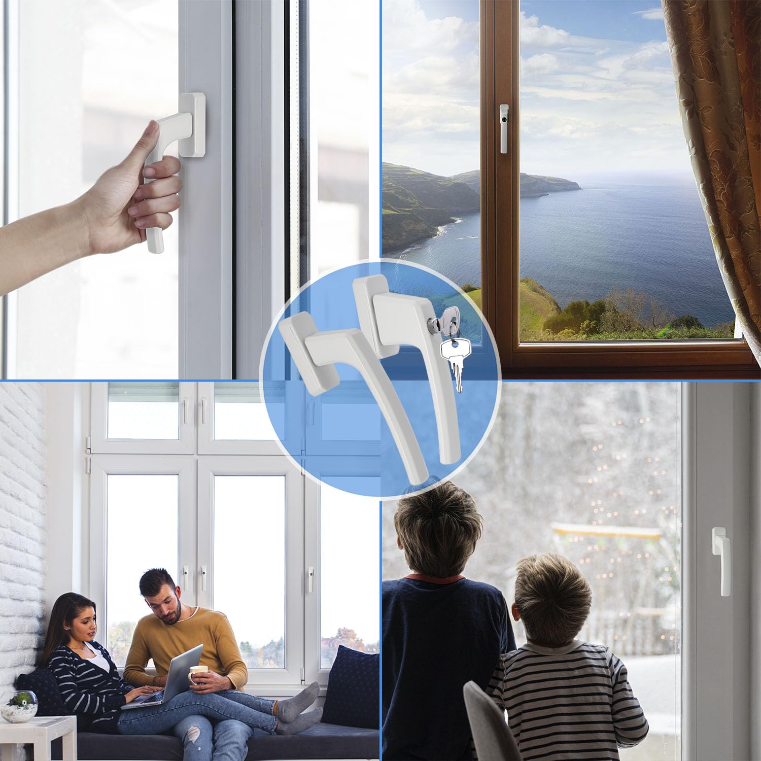 Stahlia Abschließbare Fenstergriffe Aluminium (8 Stück) Weiß ergonomisch Druckknöpfe Balkontürgriff Fenstersicherung Fensterbeschläge Fensterschloss