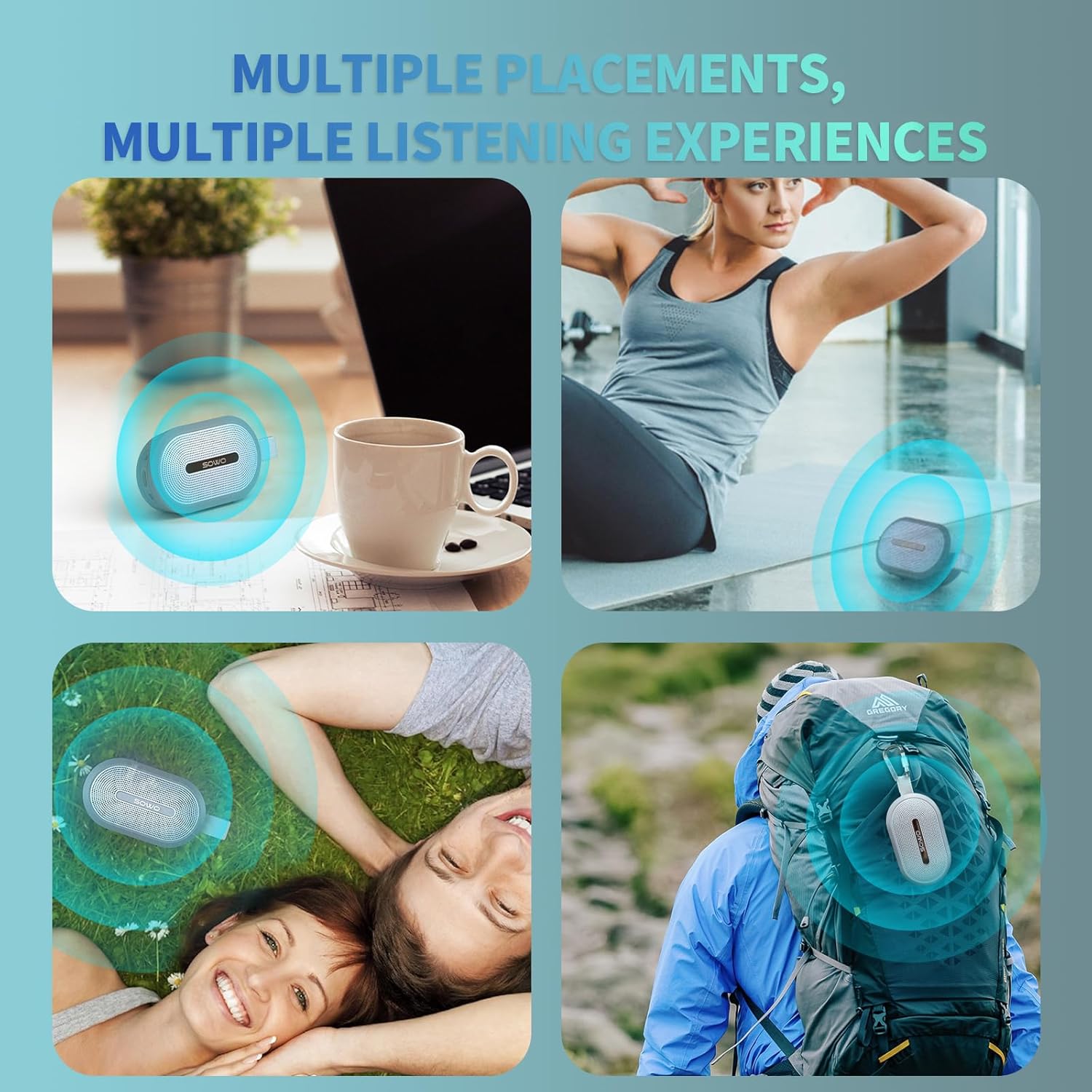 SOWO Wireless Portable Small Speaker, Ultra Magnetic Bluetooth Speaker for Golf Cart, Coverless IP67 Waterproof, 24 H Playtime, Pro Sound, Clip Hanging Design for Outdoor, Indoor - Blue - Image 7