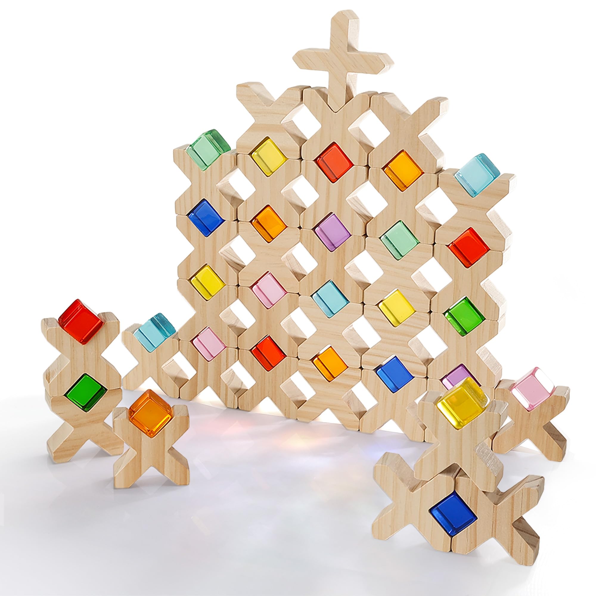 Woodtoe 80 PCS Rainbow Building Blocks Set, Wooden Blocks for Kids Ages 3-6