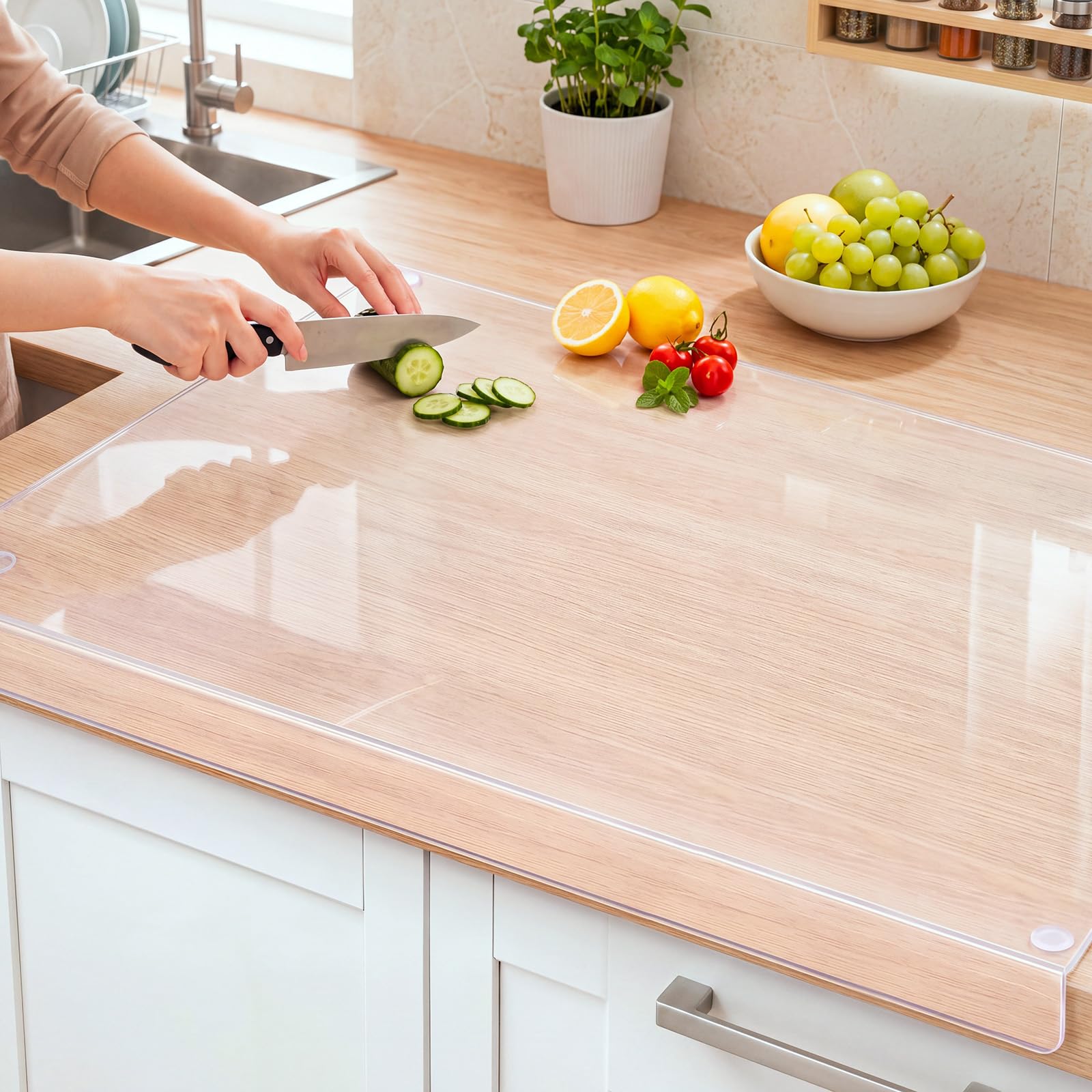 Wesiti Clear Acrylic Cutting Board with Counter Lip, 40" x 20", Extra Large