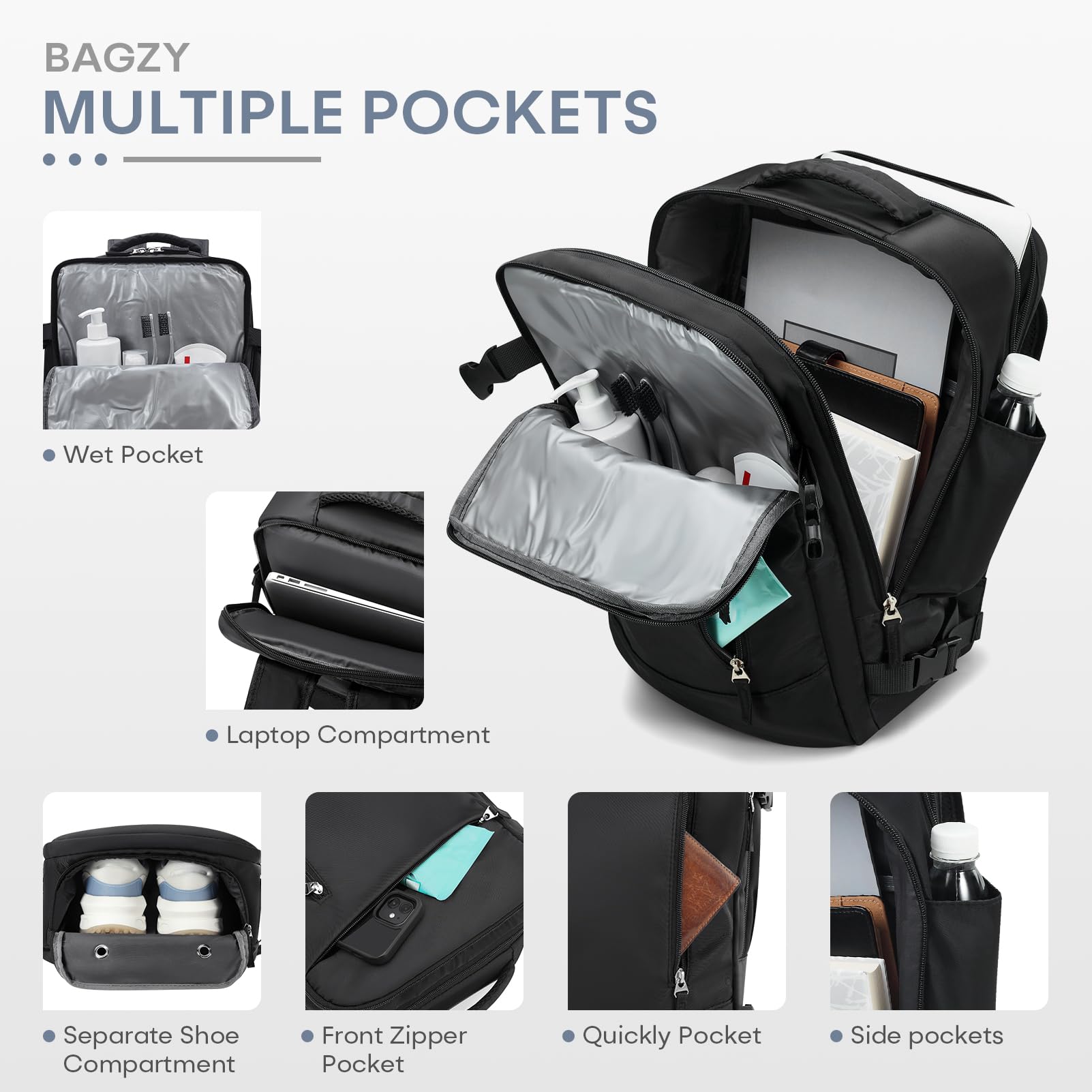 BAGZY 30x40x15cm Handgepäck für British Airways jet2 Air France 20L Reiserucksack Flugzeug 14 Zoll Laptop Rucksack mit USB Ladeanschluss Wasserdicht Carry-ons Hand Luggage für Arbeit Damen Herren