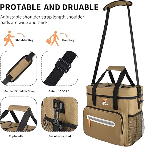 Miniatura 6 de CaCTOUR Bolsa térmica suave, enfriador de almuerzo aislado para 2435 latas con correas de hombro ajustables, enfriador plegable de lados suaves,