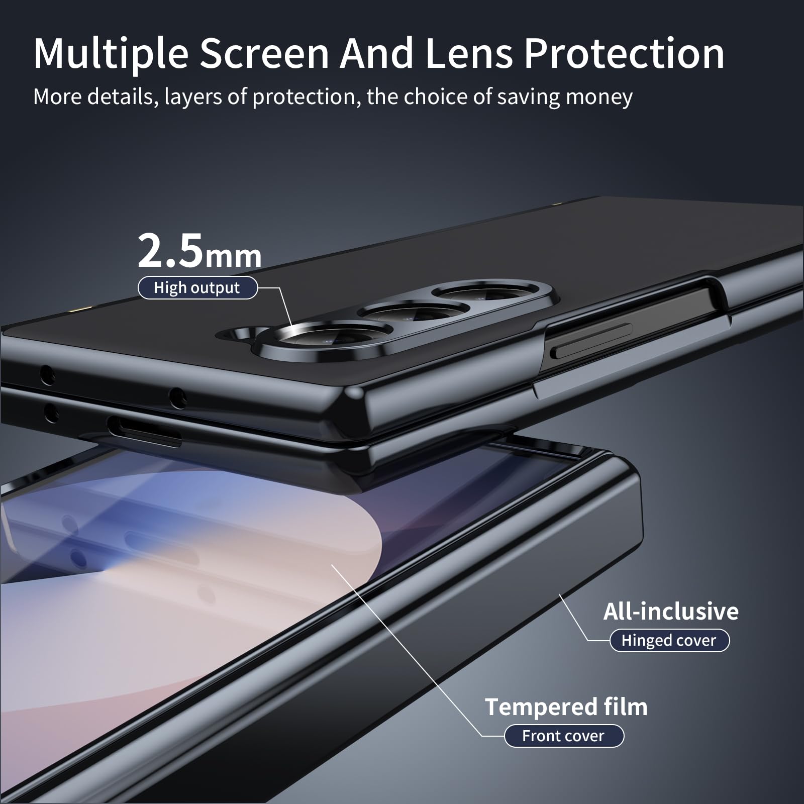 COQUE Funda para Samsung Galaxy Z Fold 5 z [Protector de Pantalla] [Cubierta de Bisagra] [Diseño Delgado] Funda Plegable Esmerilada Galvanizada para Samsung Galaxy Z Fold 5 - czarny