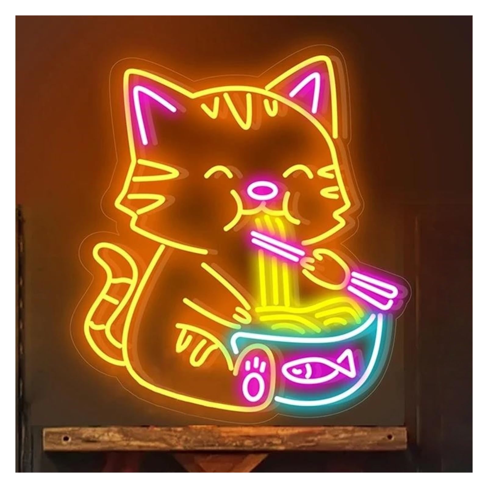 LED néon signe Panneau Néon Pour Chat Alimenté Par USB Luminosité Réglable, Mangeant Des Nouilles Lumières Néon Pour Chat Convient Pour La Décoration De Bistrot 50cmx38cm