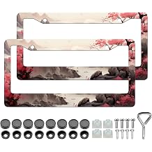 Mountain License Plate Frame - 2PCS Anime Japanese Sakura Aluminum Metal License Plate Holder, Rust-Proof Waterproof Car Decorative Tag Frame for Standard Us 12x6 Inch