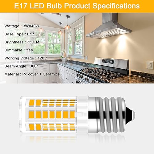 Miniatura 2 de Bombillas LED E17 regulables de 3 W para microondas sobre estufa, equivalente a 40 W, luz blanca diurna 6000 K, apta para microondas Whirlpool