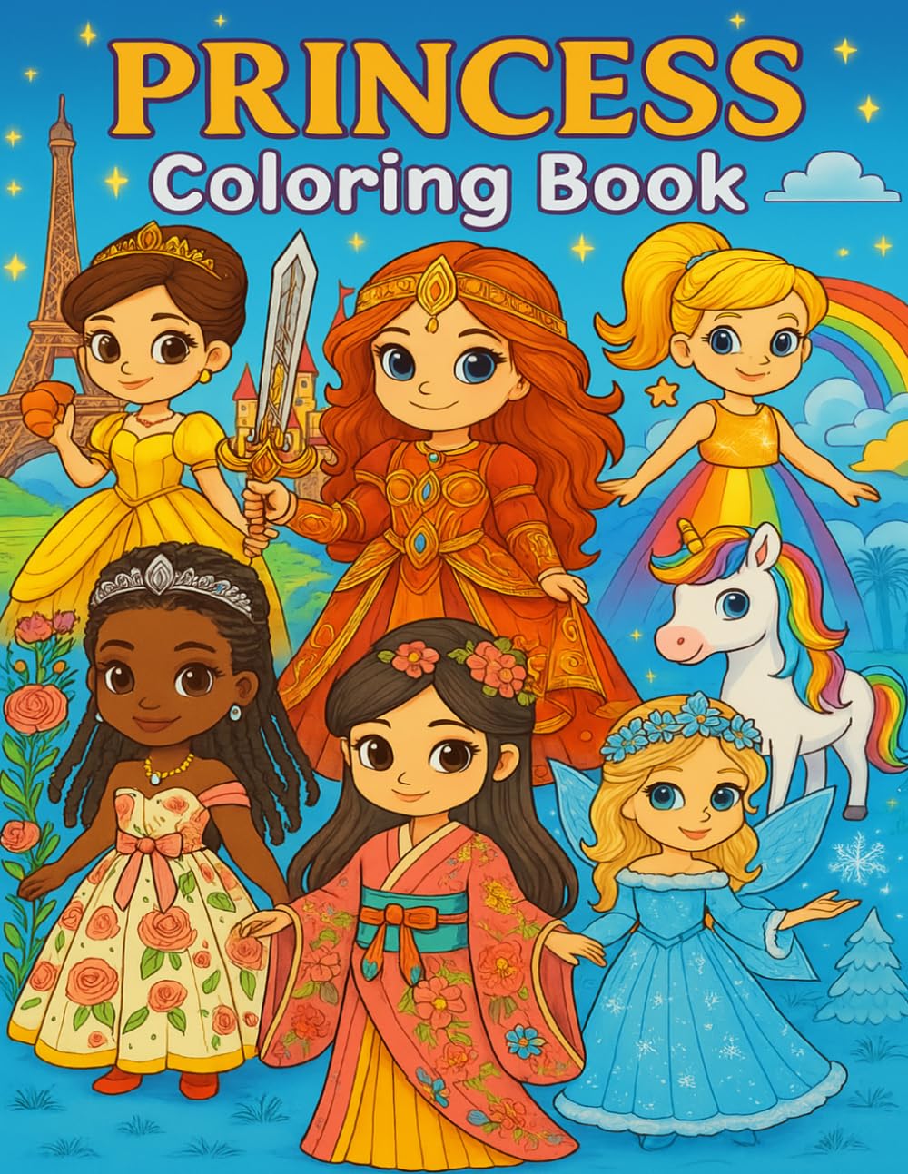 Princess Coloring Book For Kids & Adults, 30 Princesses Around The World