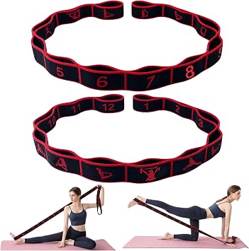 2PCS Elastic Yoga Stretching Strap with 12 Loops Stretch Resistance Exercise Bands for Yoga,Pilates,Dance,Rhythmic Gymnastics,Physical Therapy,Ballet Couple Style