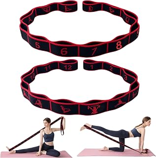 2PCS Elastic Yoga Stretching Strap with 12 Loops Stretch Resistance Exercise Bands for Yoga,Pilates,Dance,Rhythmic Gymnastics,Physical Therapy,Ballet Couple Style