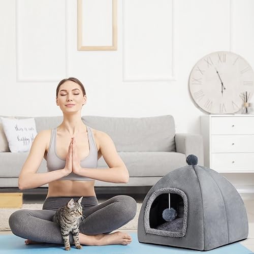Miniatura 3 de Cueva de cama para gatos para interiores, adecuada para cama de cúpula de gato, cama escondida para gatos de interior con colchón extraíble para