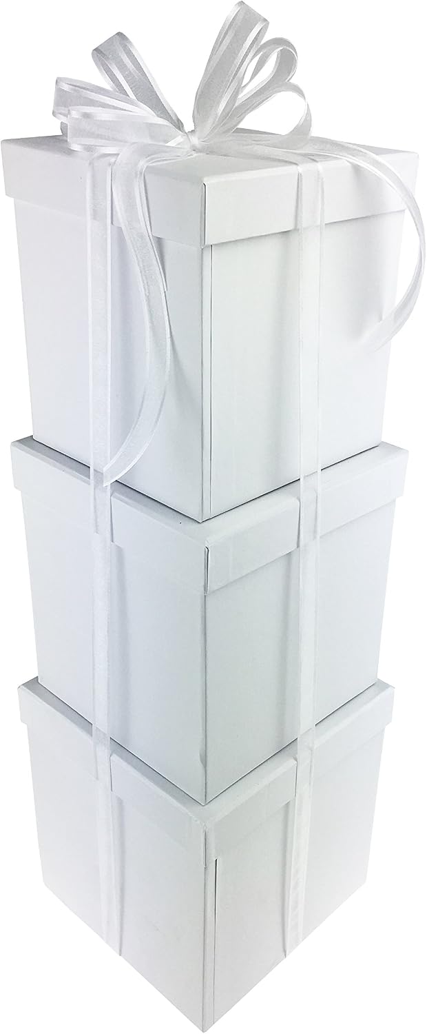 LAC Design Nested Boxes - Set of 3 for Baby Shower, Weddings, and Any Party (White)
