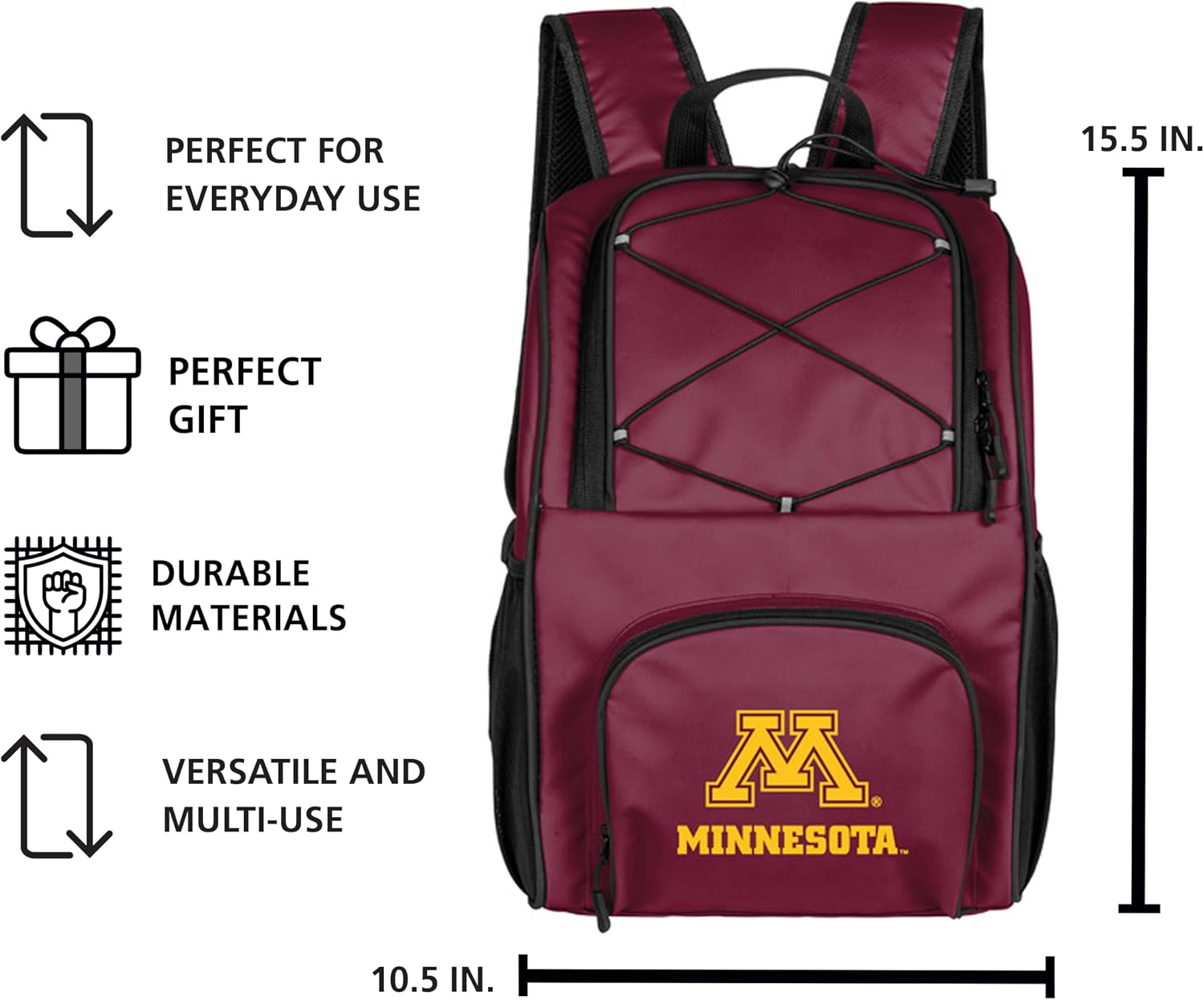 Logo Brands NCAA 24-Can Flex Backpack Cooler – Leak-Proof Lining, Bungee Cord Top & Shoulder Straps – Portable Cooler for Tailgates, Beach & Outdoor Events