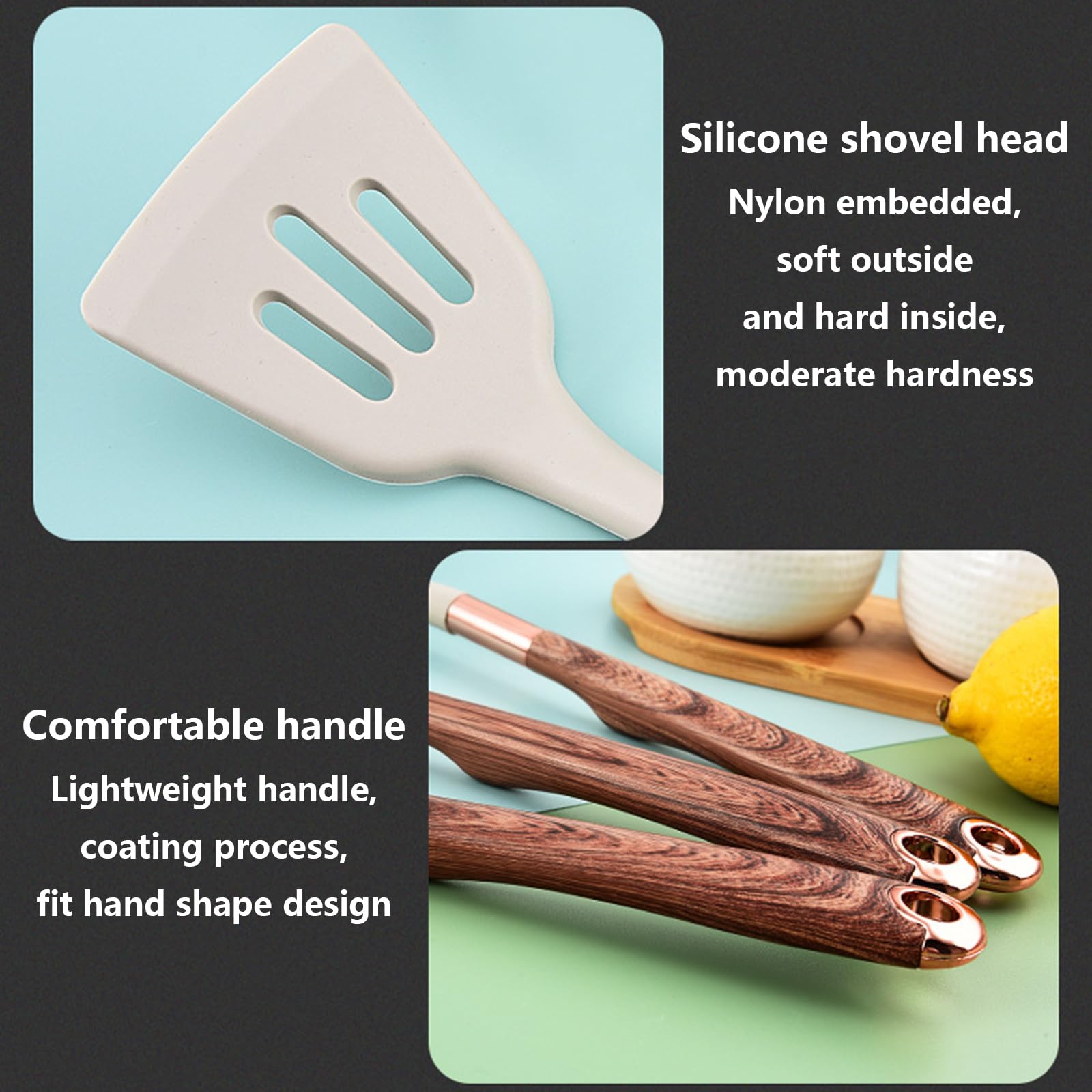 Generisch Kochutensilien Set Silikon Hitzebeständig, BPA-frei, spülmaschinenfest, 11-teilig mit Halter, antihaftbeschichtet, ergonomischer Silikongriff