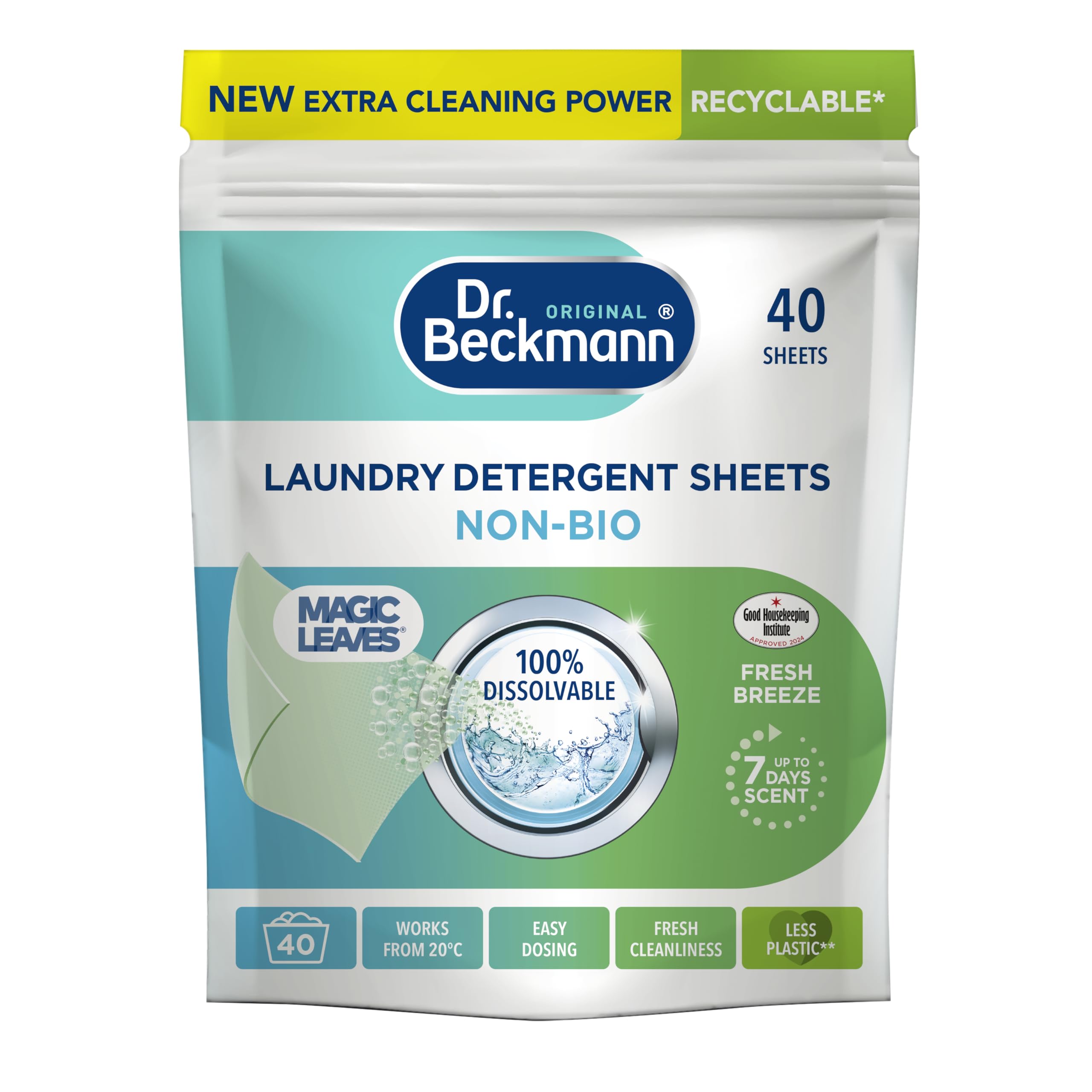 MAGIC LEAVES Laundry Detergent Sheets NON-BIO | Convenient and pre-dosed laundry detergent sheets | Dissolvable climate neutral and easy to use | 40 sheets