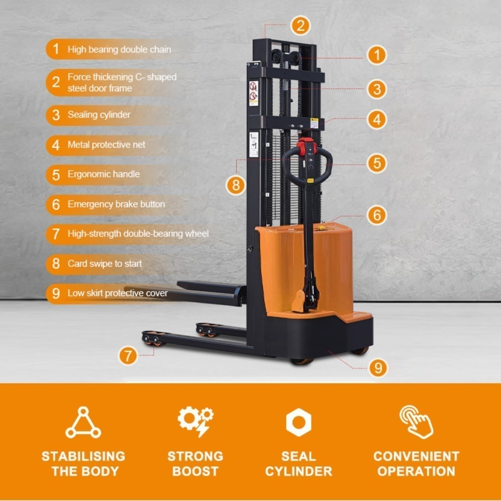 Impilatore di pallet elettrico e manuale, impilatori mobili ad alto sollevamento, camion idraulico compatto per magazzino, fabbrica, supermercato, logistica e movimentazione dei materiali di piccolo