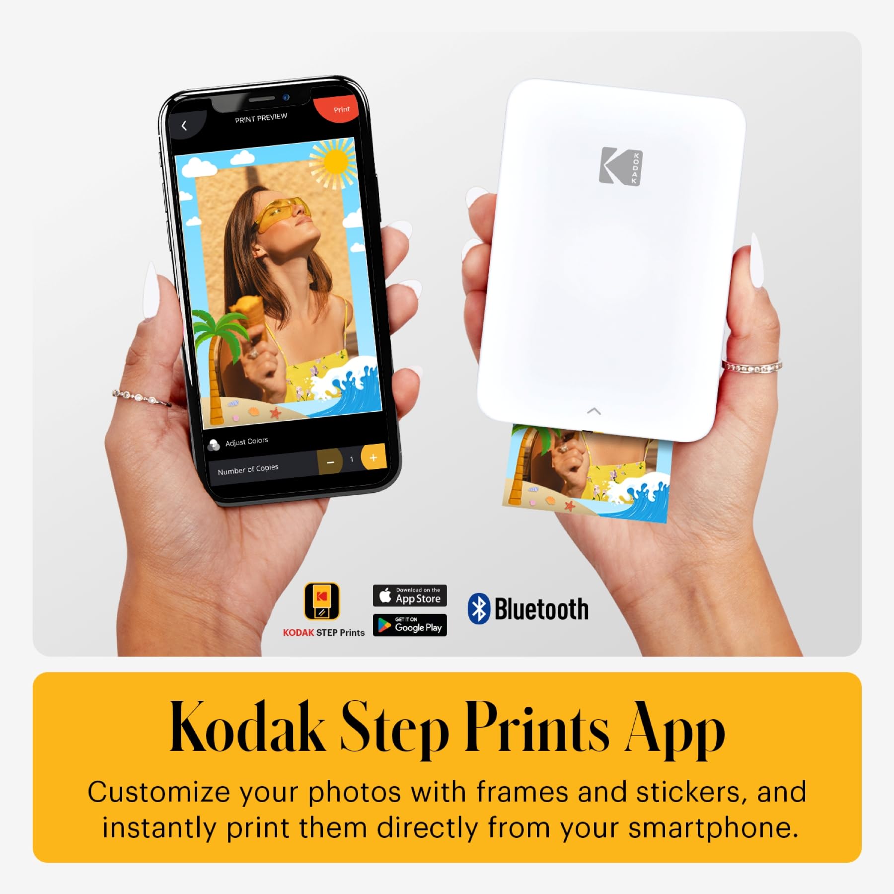 KODAK Step Slim Natychmiastowa Drukarka Zdjęć do Smartfona - Przenośna, Elegancka Kolorowa Bezprzewodowa Drukarka - Zdjęcia Zink 2x3” z Klejem - Drukowanie z iOS i Android przez Bluetooth - Biała