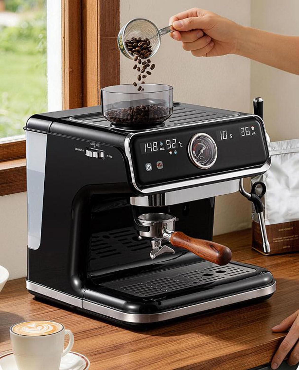 ToayNia Fully Automatic Grinder Coffee Machine, Espresso Machine(Single/Double Cup), Steam & Self-Cleaning, Quick Brew, For Making Cappuccino, Latte, And American Coffee