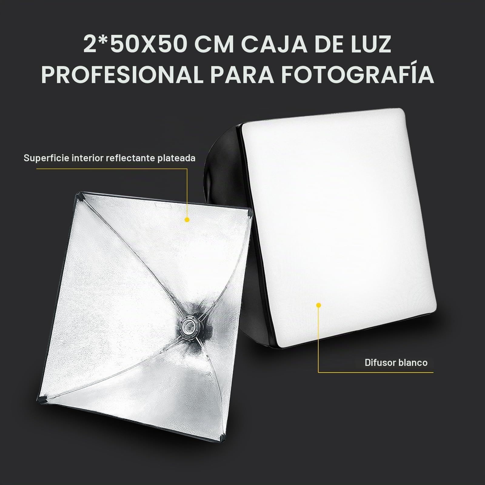 RALENO Studio Softbox Iluminación Kit Fotografía, 2 x 50x50cm Equipo de Iluminación Continuo con 50W LED Bombilla, Trípode Montaje Universal, Bolsa de Tela para Equipo de Estudio Fotográfico