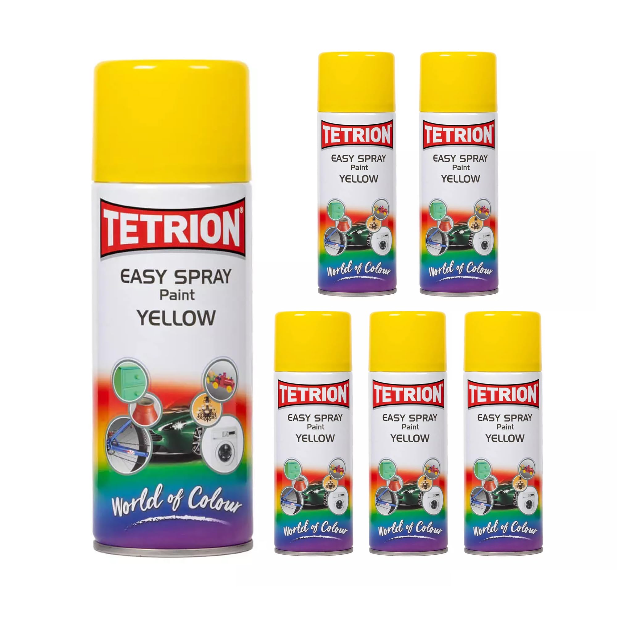 Tetrion Easy Spray Paint – Yellow 400ml (Pack of 6) - All-Purpose Acrylic Spray for Wood, Metal, Plastic, Ceramic &amp; More for Indoor &amp; Outdoor Use, Smooth, Durable Finish, 13.5 Oz