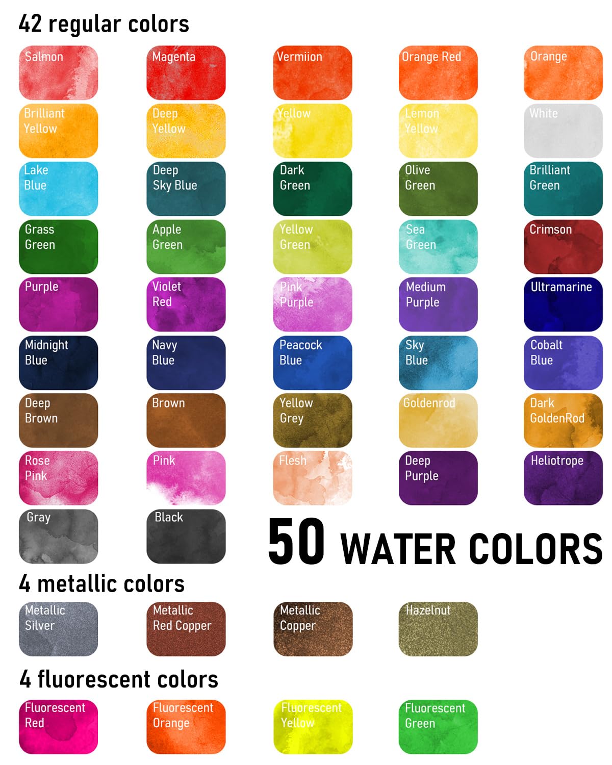 Nicpro 50 Farben Aquarellfarben Set, Inklusive Metallischer und Fluoreszierender, 8 Malpinsel, 25 Aquarellpapier, Palette, Aquarell Set für Künstler, Erwachsene, Anfänger, mit Geschenkbox