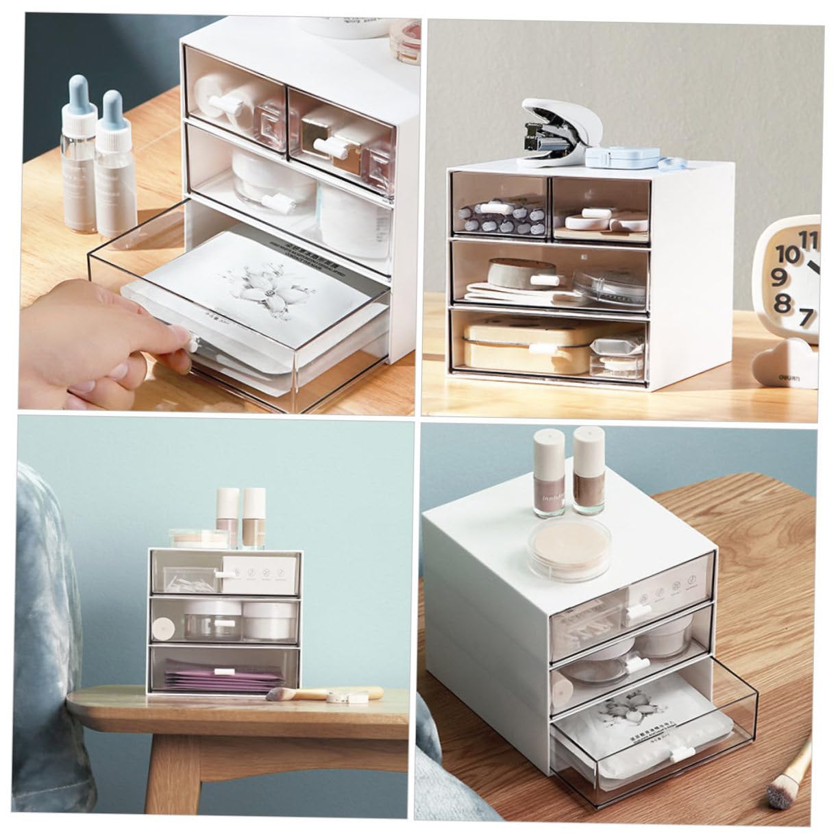 Gatuida Caja de Maquillaje Organizador Cajón para Escritorio Caja para Guardar Artículos Diversos de Material Transparente Contenedor para Guardar Maquillaje Cajón Multicapa