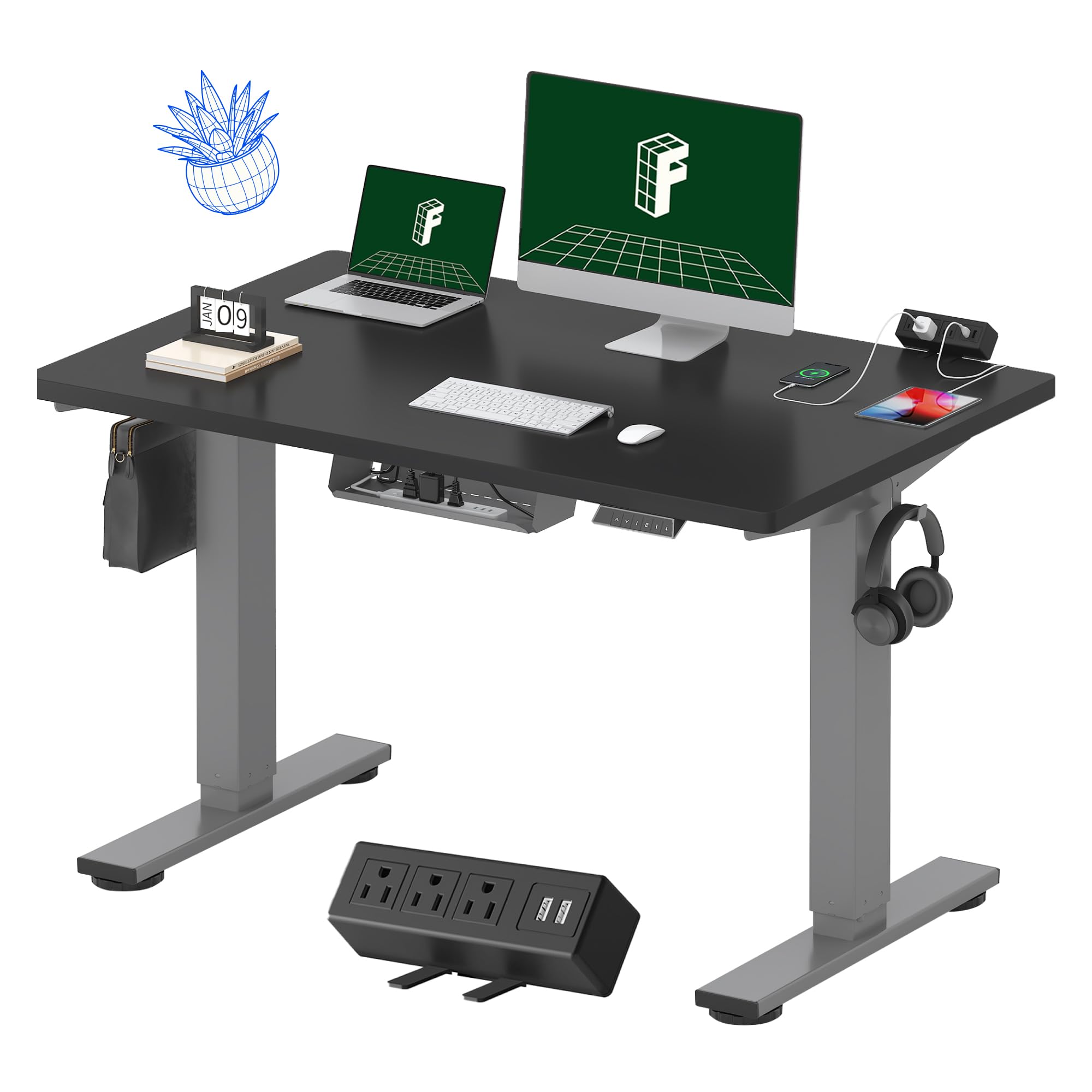 FLEXISPOT EN2 48"x30" Standing Desk with Power Strip Bundle, Black