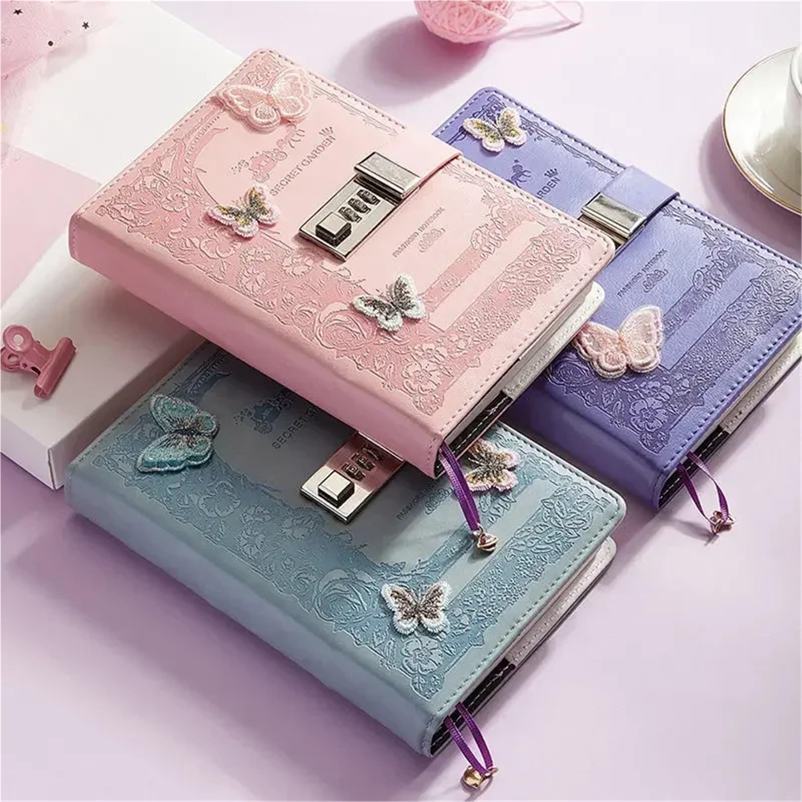 A5 Retro Passwort Notebook mit Schloss Zeitschriften Verdicken Hand Ledger Handbuch Student Notizblock Tagebuch Bindemittel Schreibwaren Verschließbares Tagebuch(Purple)