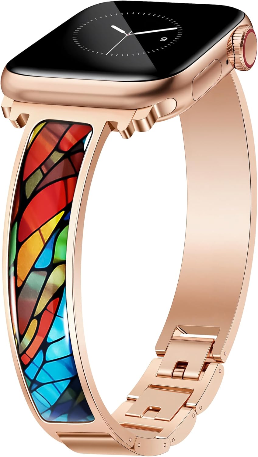 Rose Gold Slim Watch Bands for Women Compatible with Apple Watch 42mm(S3/2/1) 44mm 45mm 46mm 49mm Designer Dressy Bracelet Metal Strap Adjustable for iWatch Series 11/10/9/8/7/6/5/4/SE 3/2/1