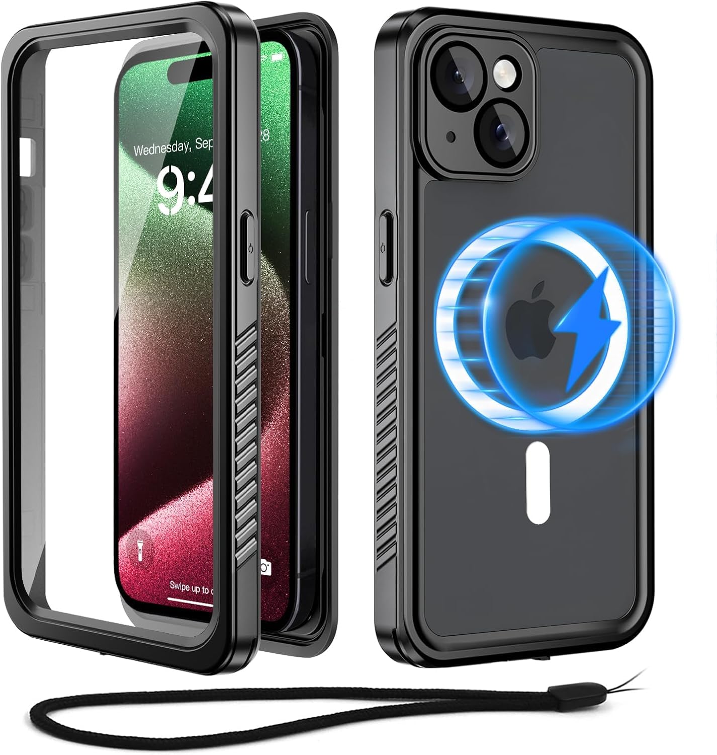 Beeasy for iPhone 15 Waterproof Case Compatible with Magsafe IP68 Underwater Military Grade, Phone Case with Shockproof, Dustproof, Rugged 360 Full Body Protection Cover with Built-in Screen Protector