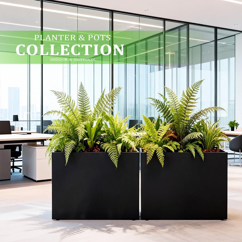 Metal Tall Long Planter Box Large Rectangular Planter Flower Pot with Drainage Holes for Indoor Outdoor Deck Porch Garden Home Patio Front Door (Black, 28" L x 9" W x 26" H)