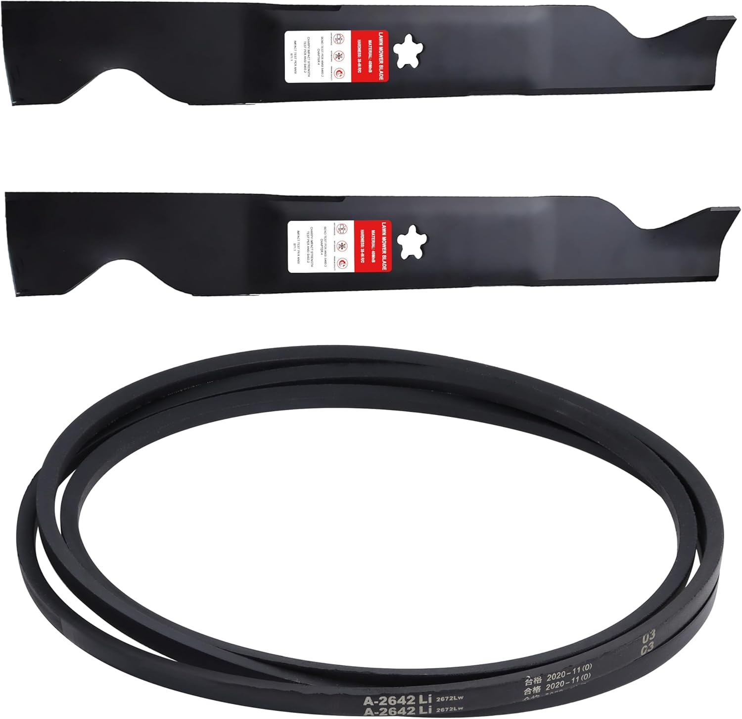 405380 Blades for 46 Inch Lawn Mower Blades with 405143 Lawn Mower Deck Drive Belt Compatible with Ariens, Craftsmann YT3000, Husqv-Arna YTH22V46, YTH20K46 Poulann, 21546611, 21546607, 405143