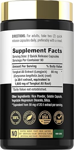 Miniatura 2 de Carlyle Tongkat Ali | 180 cápsulas de liberación rápida | 1,600 mg | Suplemento sin OGM y sin gluten