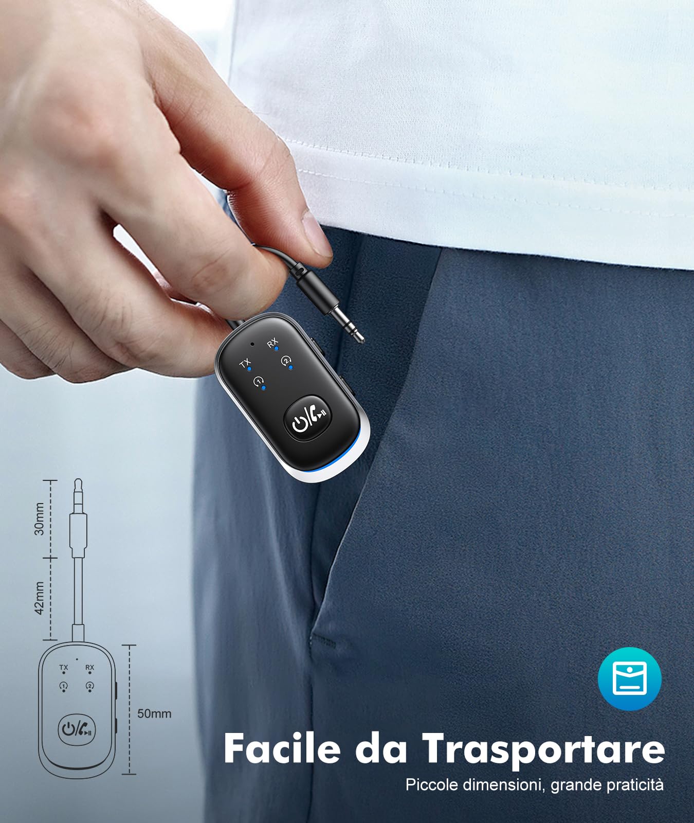 Mohard Trasmettitore Ricevitore Bluetooth 5.3 AUX Vivavoce Auto 2 in 1