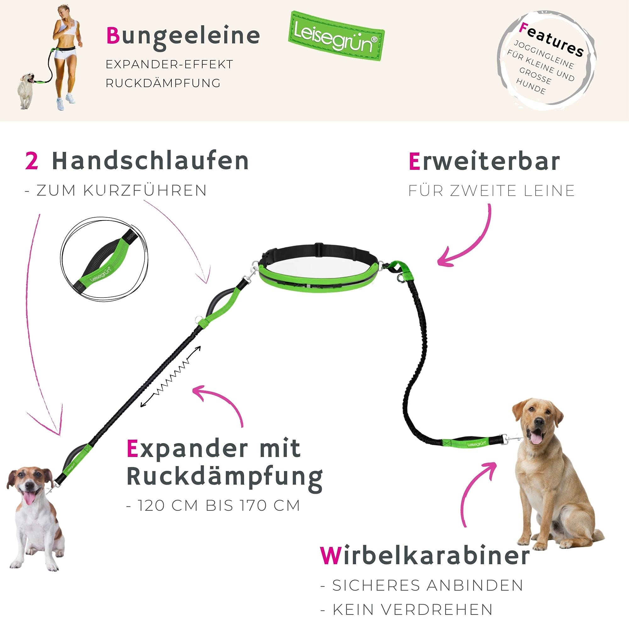 Heuptas, jogginglijn, hondenset, reflecterende heuptas, hondenriem, verstelbare riemtas voor huisdieren, elastisch, voor middelgrote en grote honden, joggen, wandelen