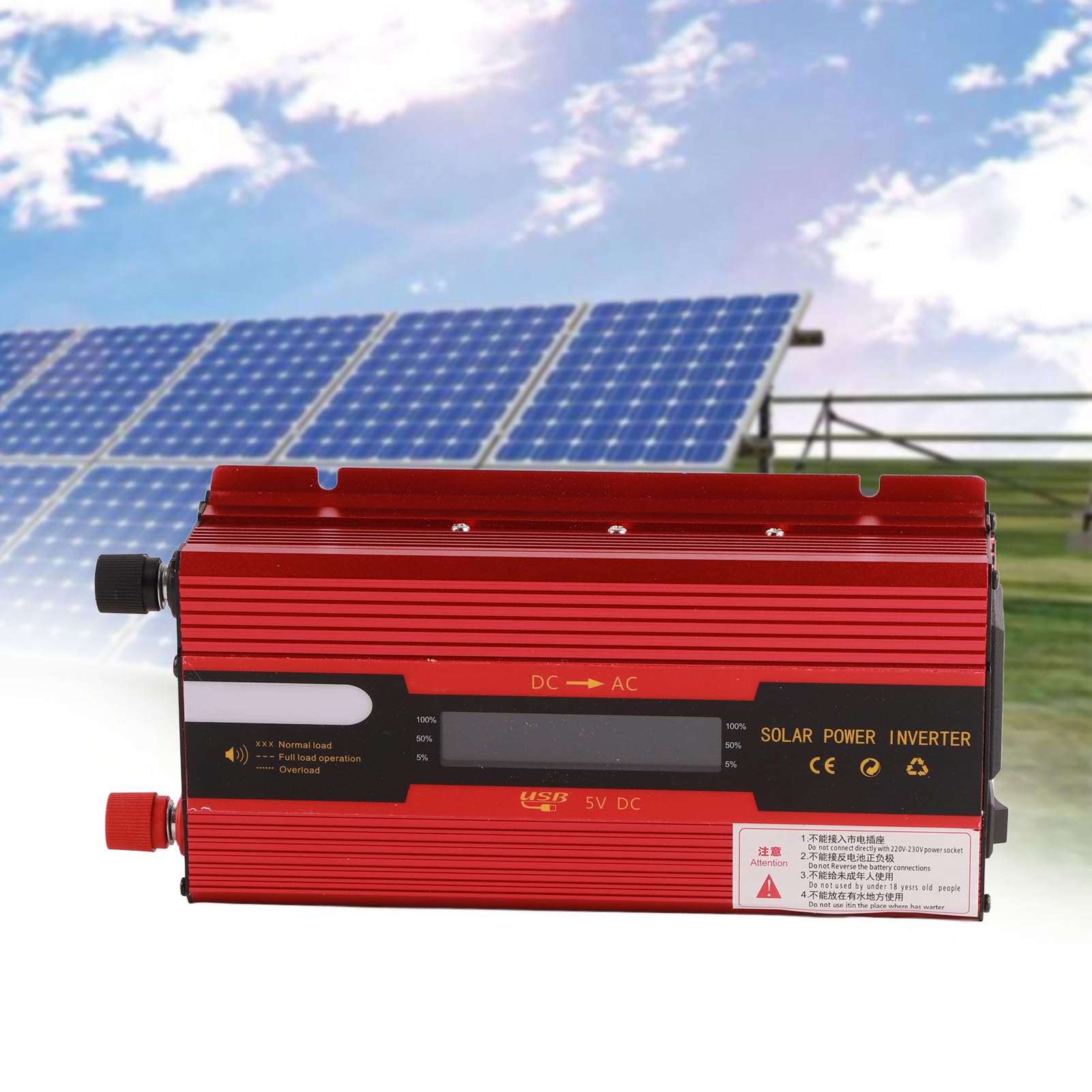 Zerodis Inverter portatile da 1000 W per casa, converte CC in CA domestica, ideale per la protezione automobilistica e pannelli solari (da 12 V a 220 V/LCD)