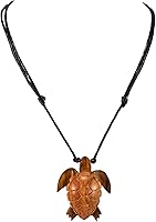BlueRica Hand-Carved Wood Sea Turtle Necklace on Adjustable Black Cord - Unique Beach Jewelry for Men & Women
