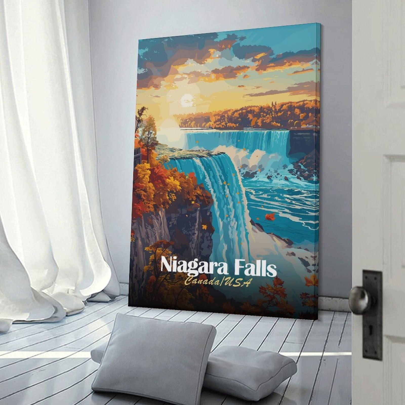 Junmoney Home Decor Wall Art Niagara Falls Sunset, 24x36inch(60x90cm), for Workspace Walls, Study Corners Or Bedrooms, A Smart Decor Choice for Study Walls