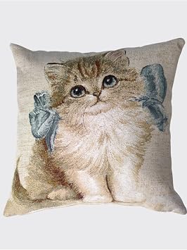 Tropik Home Goblen Kedi Fig rl  Dokuma  ift Tarafl  K rlnet 45x45 cm