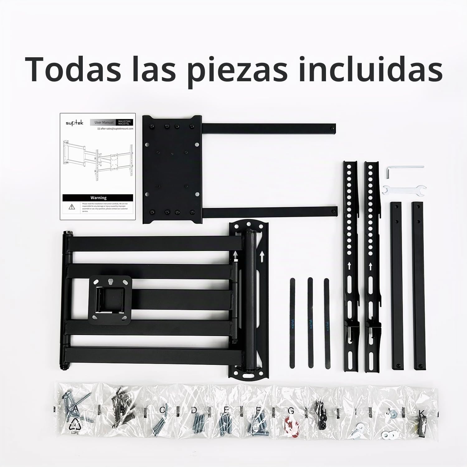suptek Soporte TV de Pared con Brazo Largo de 101cm: Soporte Monobrazo para Esquina, 32-75 Pulgadas, Giro de 90° e Inclinación, VESA 600x400, Carga 40kg, MA1075L